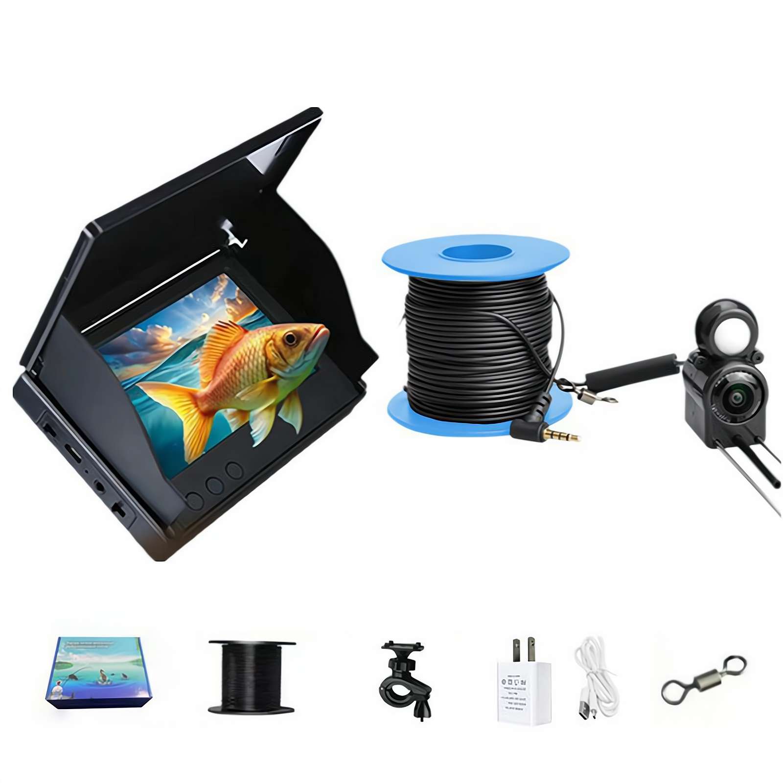 Underwater Fishing Camera, Fish Finder, Infrared Night Vision, Wide Angle, IP65 Waterproof, with 5 Inch IPS Display, for Ice, River and Boat (4.3 inch)